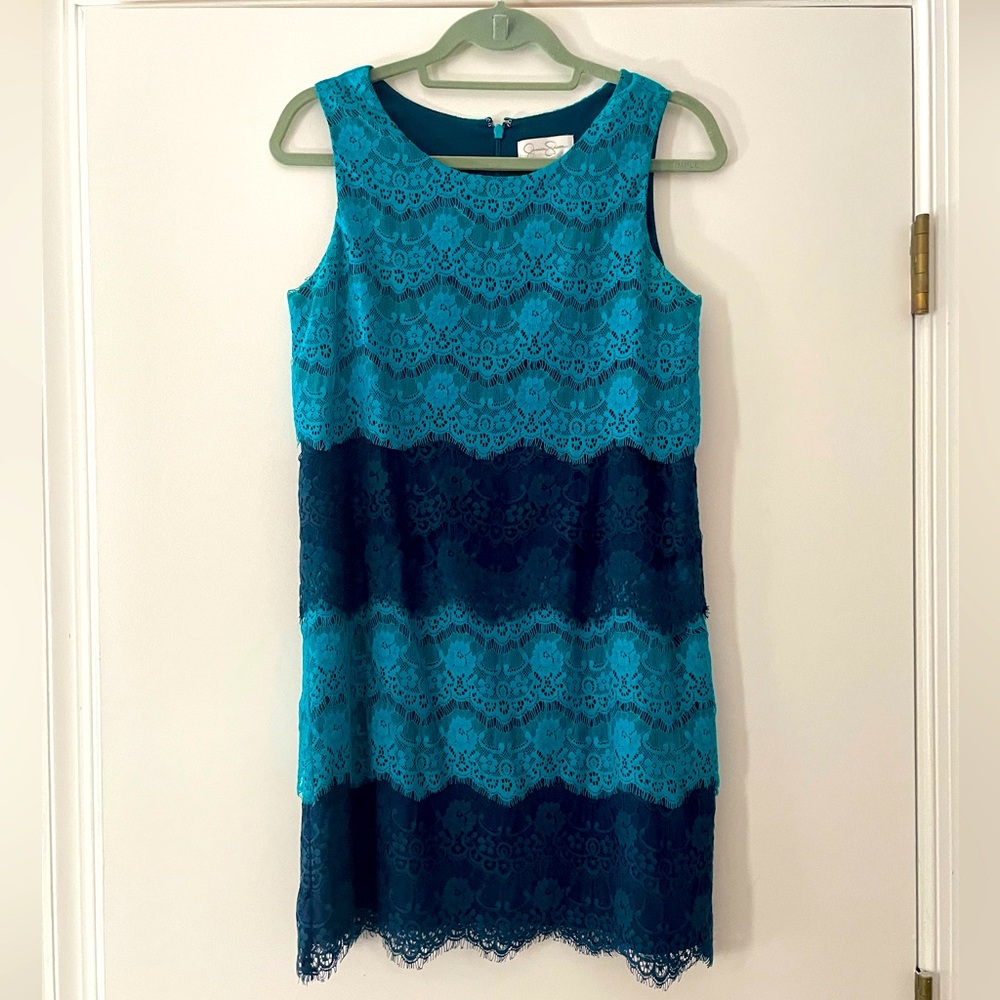 Jessica Simpson Blue Sheath Mini Dress Sleeveless Crew Neck